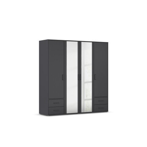 Drehtürenschrank >Voyager< 4 Schübe, 5 Böden, grau metallic / Spiegel - 187x194x53cm (B/H/T)