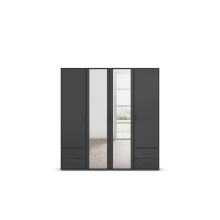 Drehtürenschrank >Voyager< 4 Schübe, 5 Böden, grau metallic / Spiegel - 187x194x53cm (B/H/T)
