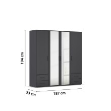 Drehtürenschrank >Voyager< 4 Schübe, 5 Böden, grau metallic / Spiegel - 187x194x53cm (B/H/T)