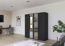 Drehtürenschrank >Voyager< 4 Schübe, 5 Böden, grau metallic / Spiegel - 187x194x53cm (B/H/T)