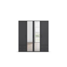 Drehtürenschrank >Voyager< 4 Schübe, 5 Böden, grau metallic / Spiegel - 187x194x53cm (B/H/T)