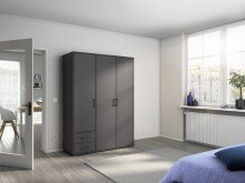 Drehtürenschrank >Voyager< 2 Schübe, 3 Böden, 1 Stange, grau metallic - 140x194x53 (BxHxT)