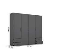 Drehtürenschrank >Voyager< 4 Schübe, 5 Böden, 1 Stange, grau metallic - 187x194x53 (BxHxT)
