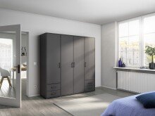Drehtürenschrank >Voyager< 4 Schübe, 5 Böden, 1 Stange, grau metallic - 187x194x53 (BxHxT)