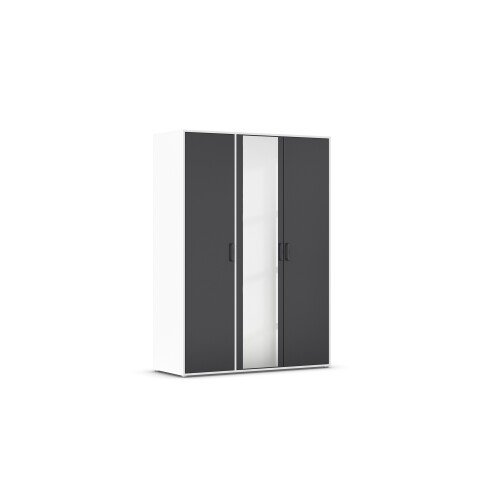 Drehtürenschrank >Voyager< 4 Böden, 1 Stange, grau / Spiegel / Weiß - 140x194x53cm (B/H/T)