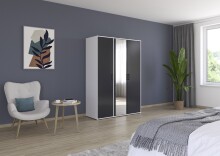 Drehtürenschrank >Voyager< 4 Böden, 1 Stange, grau / Spiegel / Weiß - 140x194x53cm (B/H/T)