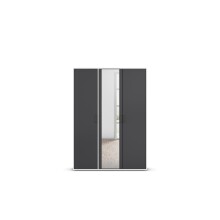 Drehtürenschrank >Voyager< 4 Böden, 1 Stange, grau / Spiegel / Weiß - 140x194x53cm (B/H/T)