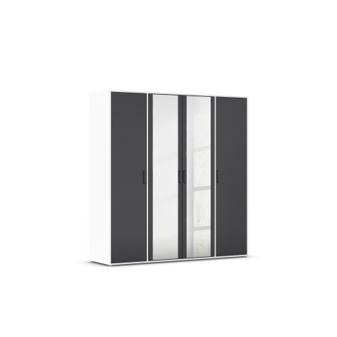 Drehtürenschrank >Voyager< 7 Böden, 1 Stange, grau / Spiegel / Weiß - 187x194x53cm (B/H/T)