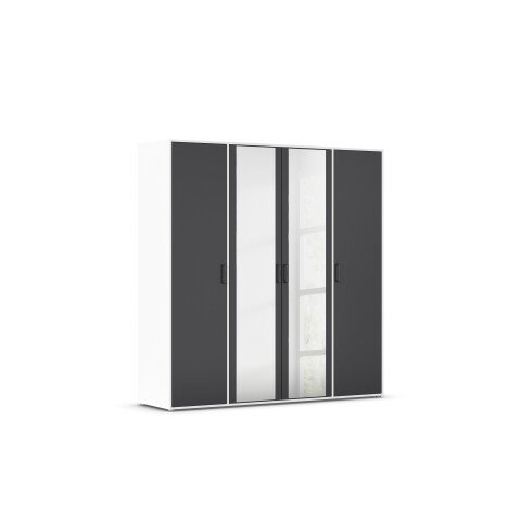 Drehtürenschrank >Voyager< 7 Böden, 1 Stange, grau / Spiegel / Weiß - 187x194x53cm (B/H/T)