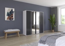 Drehtürenschrank >Voyager< 7 Böden, 1 Stange, grau / Spiegel / Weiß - 187x194x53cm (B/H/T)