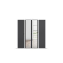 Drehtürenschrank >Voyager< 7 Böden, 1 Stange, grau / Spiegel / Weiß - 187x194x53cm (B/H/T)