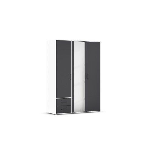 Drehtürenschrank >Voyager< 2 Schübe, 3 Böden, 1 Stange, grau/ Spiegel / Weiß - 140x194x53cm B/H/T