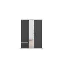 Drehtürenschrank >Voyager< 2 Schübe, 3 Böden, 1 Stange, grau/ Spiegel / Weiß - 140x194x53cm B/H/T