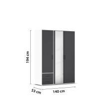 Drehtürenschrank >Voyager< 2 Schübe, 3 Böden, 1 Stange, grau/ Spiegel / Weiß - 140x194x53cm B/H/T