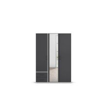 Drehtürenschrank >Voyager< 2 Schübe, 3 Böden, 1 Stange, grau/ Spiegel / Weiß - 140x194x53cm B/H/T