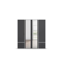 Drehtürenschrank >Voyager< 4 Schübe, 5 Böden, 1 Stange, grau/ Spiegel / Weiß - 187x194x53cm B/H/T