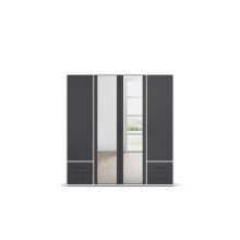 Drehtürenschrank >Voyager< 4 Schübe, 5 Böden, 1 Stange, grau/ Spiegel / Weiß - 187x194x53cm B/H/T