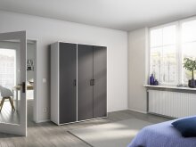 Drehtürenschrank >Voyager< 4 Böden, 1 Stange, grau metallic / weiß - 140x194x53 (BxHxT)