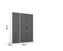 Drehtürenschrank >Voyager< 4 Böden, 1 Stange, grau metallic / weiß - 140x194x53 (BxHxT)