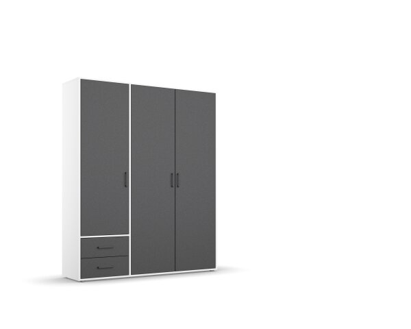 Drehtürenschrank >Voyager< 2 Schübe, 3 Böden, 1 Stange, grau metallic / weiß - 140x194x53 (BxHxT)