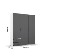 Drehtürenschrank >Voyager< 2 Schübe, 3 Böden, 1 Stange, grau metallic / weiß - 140x194x53 (BxHxT)
