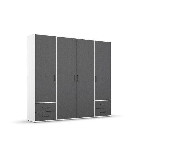 Drehtürenschrank >Voyager< 4 Schübe, 5 Böden, 1 Stange, grau metallic / weiß - 187x194x53 (BxHxT)