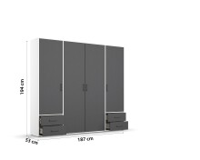 Drehtürenschrank >Voyager< 4 Schübe, 5 Böden, 1 Stange, grau metallic / weiß - 187x194x53 (BxHxT)