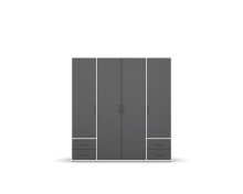 Drehtürenschrank >Voyager< 4 Schübe, 5 Böden, 1 Stange, grau metallic / weiß - 187x194x53 (BxHxT)