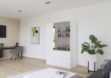 Drehtürenschrank >Joel< 2 Schübe, 2 Böden, 2 Stangen, weiß / Spiegel - 136x197x54 (BxHxT)