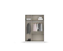 Drehtürenschrank >Joel< 2 Schübe, 2 Böden, 2 Stangen, weiß / Spiegel - 136x197x54 (BxHxT)