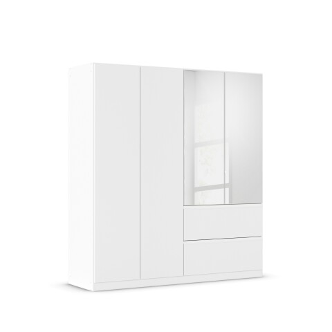 Drehtürenschrank >Joel< 2 Schübe, 2 Böden, 2 Stangen, weiß / Spiegel - 181x197x54 (BxHxT)