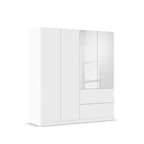 Drehtürenschrank >Joel< 2 Schübe, 2 Böden, 2 Stangen, weiß / Spiegel - 181x197x54 (BxHxT)