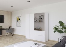 Drehtürenschrank >Joel< 2 Schübe, 2 Böden, 2 Stangen, weiß / Spiegel - 181x197x54 (BxHxT)