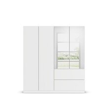 Drehtürenschrank >Joel< 2 Schübe, 2 Böden, 2 Stangen, weiß / Spiegel - 181x197x54 (BxHxT)