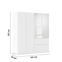 Drehtürenschrank >Joel< 2 Schübe, 2 Böden, 2 Stangen, weiß / Spiegel - 181x197x54 (BxHxT)