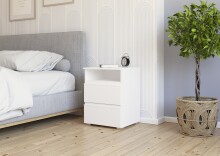 Nachtkommode >Joel< (2er-Set), 2 Schübe, 1 Fach, alpinweiß Dekor - 47x62x42cm (BxHxT)