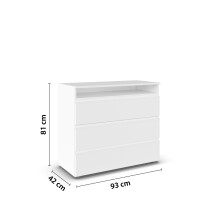 Kommode >Joel< 3 Schübe, 1 Fach, alpinweiß Dekor - 93x81x42cm (BxHxT)