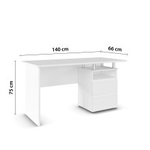 Schreibtisch >Joel< 2 Schubladen, 1 Fach, alufarbig / alpinweiß Dekor - 140x75x66 (BxHxT)