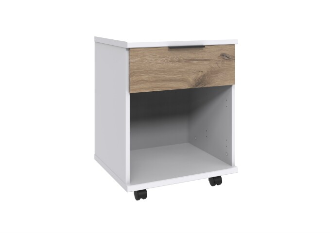 Rollcontainer >NORDERNEY< 1 Schublade, Weiss / Viking Oak Dekor - 46x58x40cm (BxHxT)