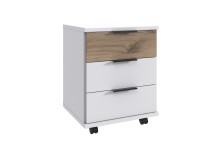 Rollcontainer >NORDERNEY< 3 Schubladen, Weiss / Viking Oak Dekor - 46x58x40cm (BxHxT)