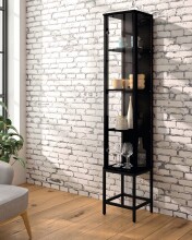 Glasvitrine >STEP< mit LED_Spots, Klarglas / Schwarz - 31,5x176x32,7cm (BxHxT)