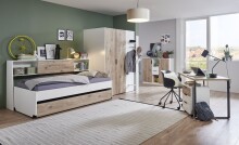 Drehtürenschrank >NORDERNEY< begehbar, 9 Böden, weiss / Viking oak Dekor - 135x197x127cm (B/H/T)
