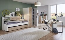 Drehtürenschrank >NORDERNEY<  begehbar, 9 Böden, weiss / Viking oak Dekor - 135x197x127cm (B/H/T)