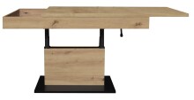 Couchtisch >Lift< verstellbar, schwarz matt / Asteiche Dekor - 110x58/77x60 (BxHxT)