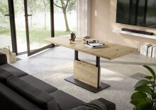 Couchtisch >Lift< verstellbar,  Asteiche Dekor / schwarz - 120/160x56/75x70cm (BxHxT)