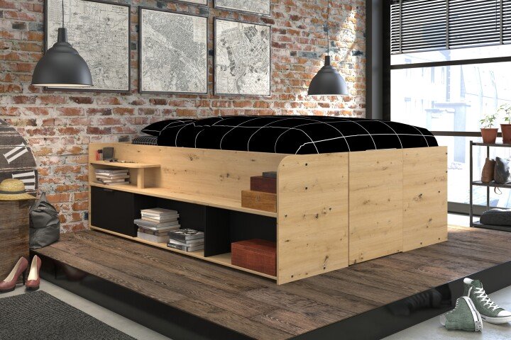 Stauraumbett >Travel 1< in Artisan Eiche Dekor - 166x67x206cm (BxHxT)