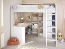 Hochbett >Higher< (komplett-Set) Kiefer hell Dekor...