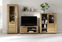 Vitrine >GRENO< in natur geölt, Wildeiche teilmassiv - 72x200x40cm (BxHxT)