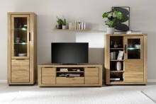 Vitrine >GRENO< in natur geölt, Wildeiche teilmassiv - 72x200x40cm (BxHxT)