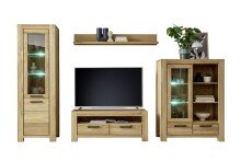 Wohnwand >GRENO< in natur geölt, Wildeiche teilmassiv - 346x200x54cm (BxHxT)